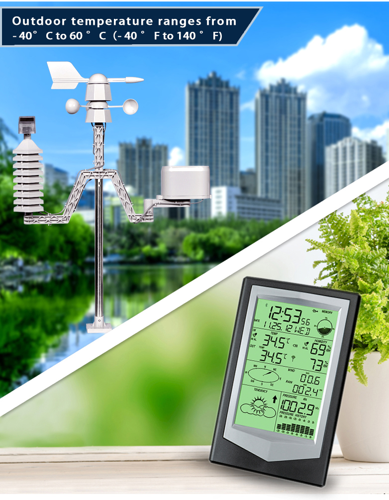 Weather Station With Outdoor Wind Speed And Direction Sensor