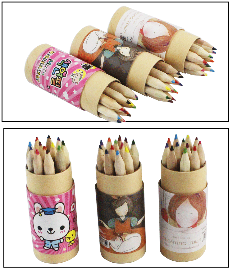 Pencil 12 Colored Pencils With Topper Sharpener Tube Packing Colorful Wooden Pencil