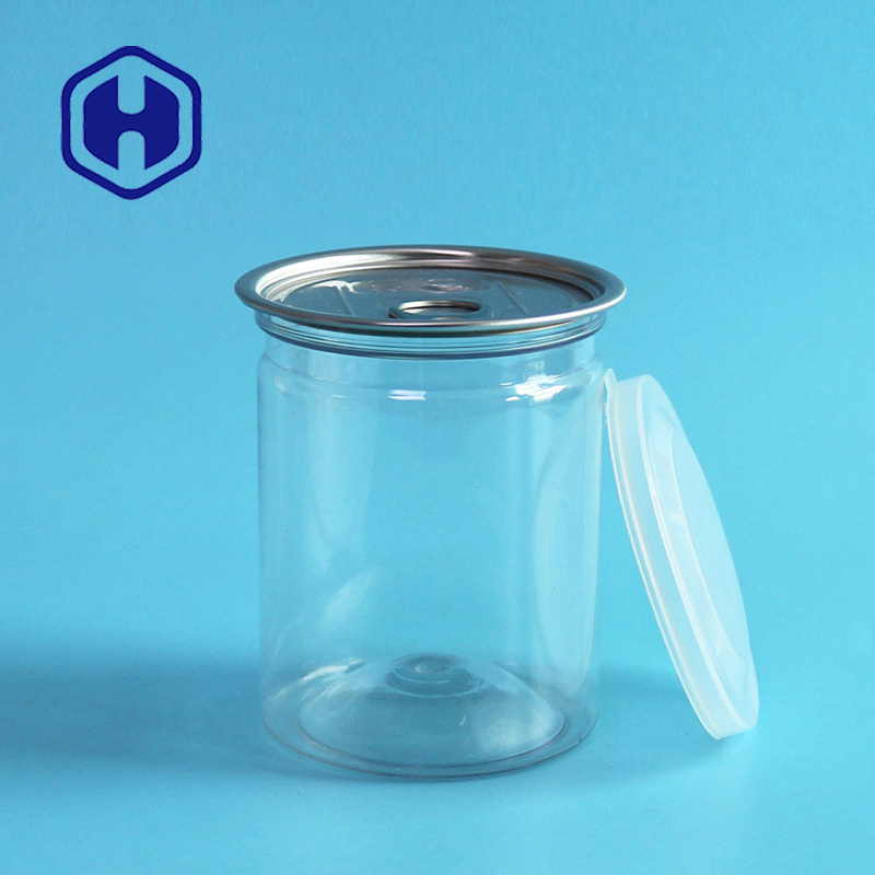Cashew Biscuits Canned Food Eoe Plastic PET Can Transparent With Aluminum Lid 335ml