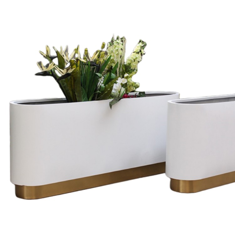 Large metal white flower pots artificial curved planter boxes
