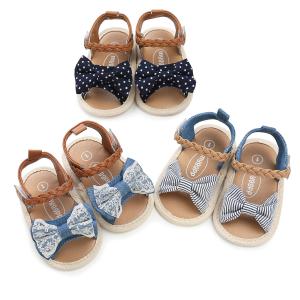 Quality New fashion Cotton and PU Anti-slip sole princess dress infant crib Baby girl sandals wholesale