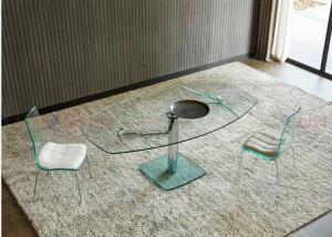 China Extendable Flexible Multifunctional Dining Table With Two Leaf Glass Top on sale