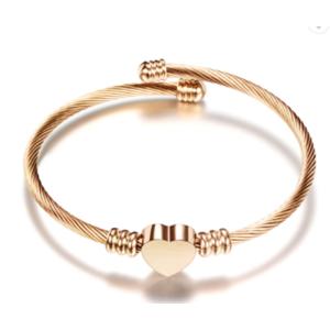 Quality Rhodium Plated Wrist Bangle Bracelet , 18k Gold Heart Shape Bracelet For Ladies wholesale