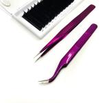 Purple Individual Eyelash Tweezers , Fancy Hand Tested Volume Tweezers