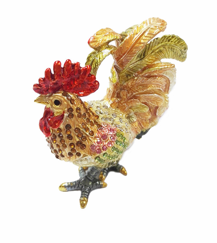 Fancy Mini Rooster Metal Jewelry Box pewter jewelry box with rooster design