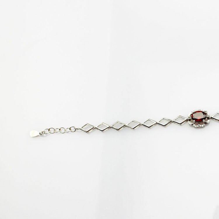Sterling Silver 6x8mm Created Garnet and Clear Cubic Zircon Link Tennis Bracelet (H012)