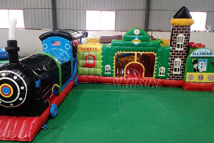 PVC Tarpaulin Inflatable Fun City Express Train Station Themed For Home Yard