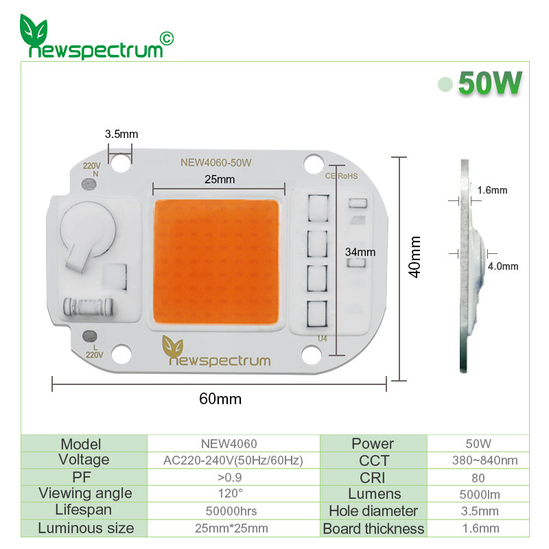 Round Horticulture COB 240V Driverless COB LED For Indoor Seedling