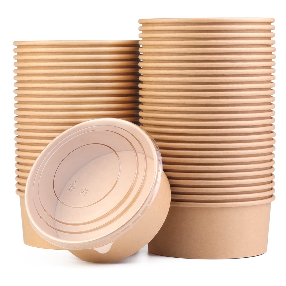 Custom Disposable Food Salad Packing Containers Takeaway Kraft Paper Bowls with Matt Lamination