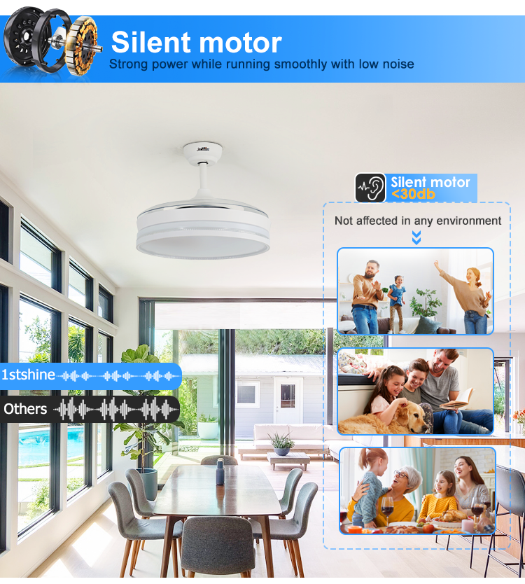 Standard Wind LED Ceiling Fan with Retractable PC Blades and Air Conditioning Function
