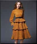 fashion polyester print layered skirt fringed dress medium style