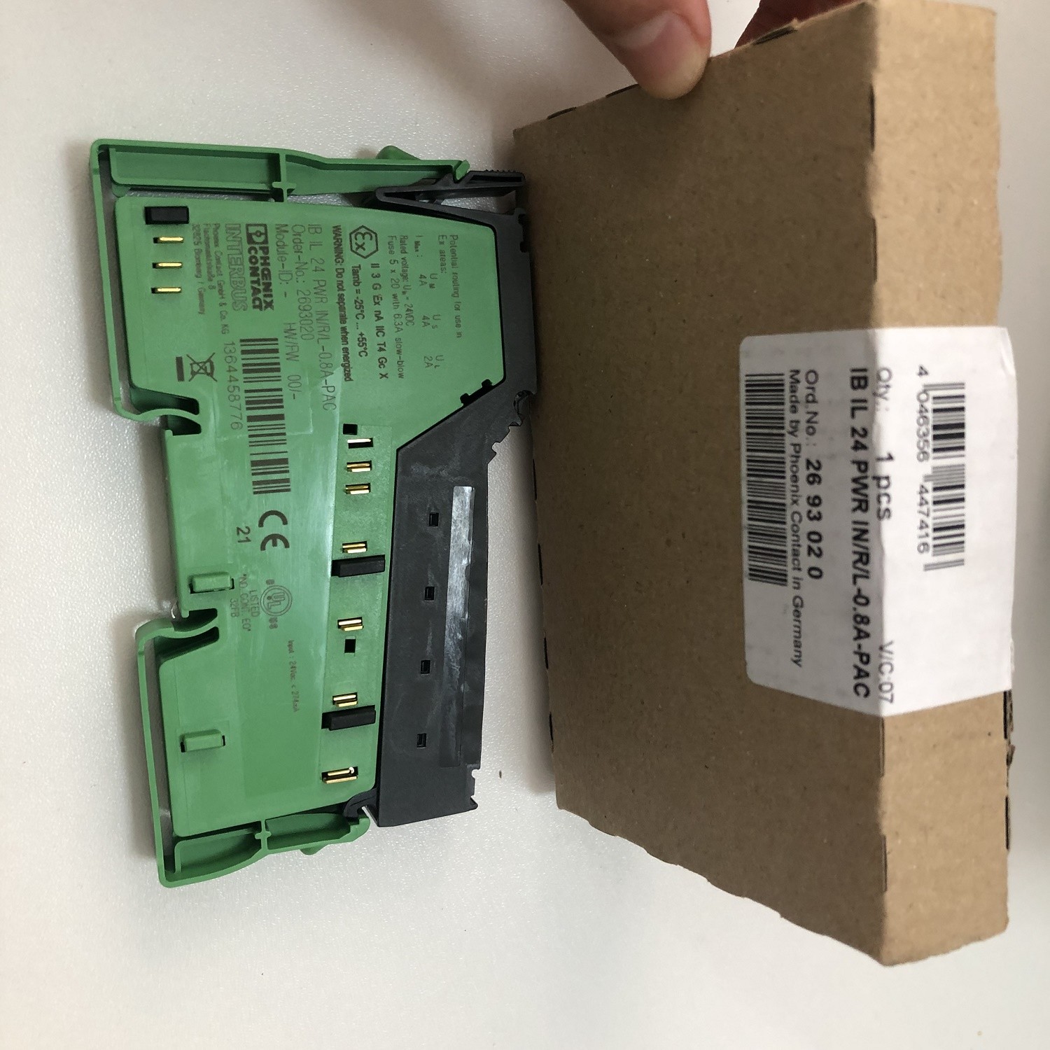 Phoenix IB IL 24 PWR IN/R/L-0.8A-PAC Inline Terminal Block 24 V DC Green Color