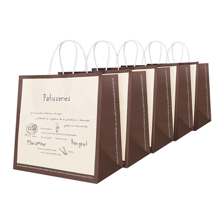 CMYK Cafe White Takeaway Paper Bags 10x5x13 Kraft Bags With Handles