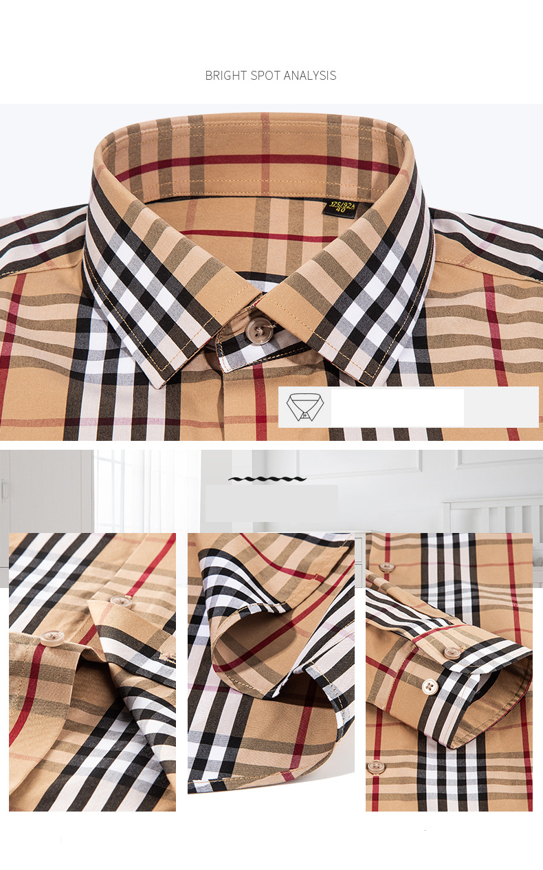 Striped Plaid No Ironing Spread GSM Couple Matching Men's Formal Button Up Cotton Dress Shirt