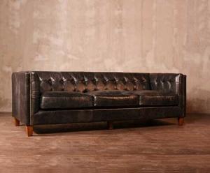 Quality Brown Leather Sofa Upholstery Genuine Black Leather Solid Wood Tufted Couch wholesale