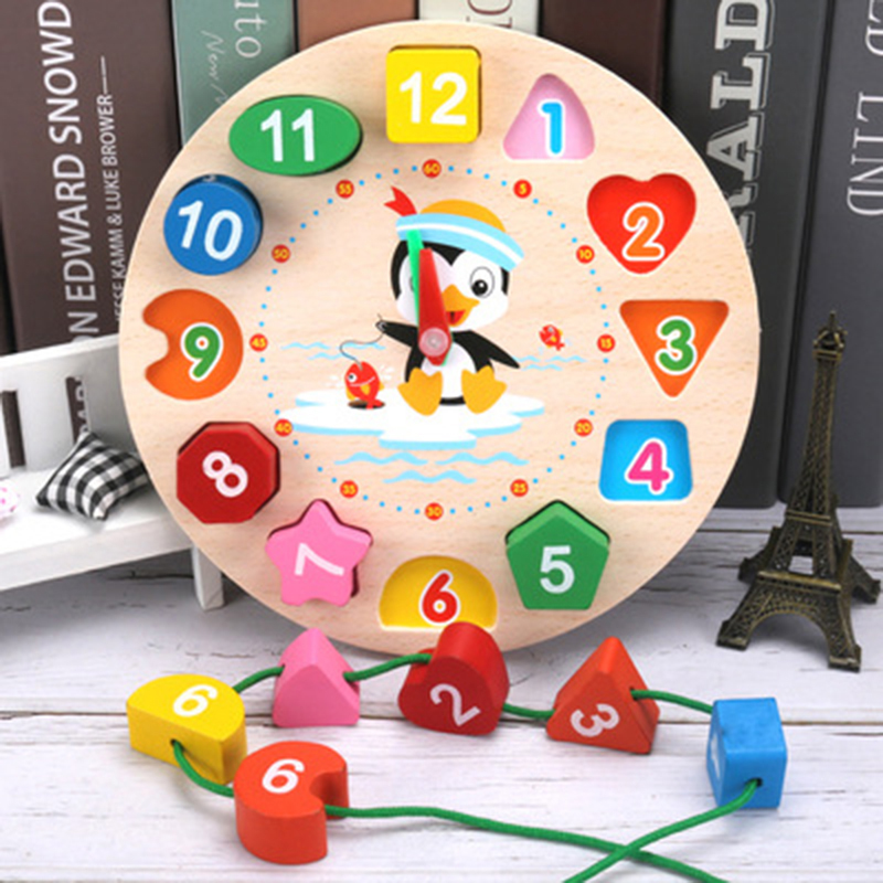 Colorful Wooden Digital beaded clock Montessori Animal Educational Beads Puzzles Gadgets Matching Clock Toy Kid