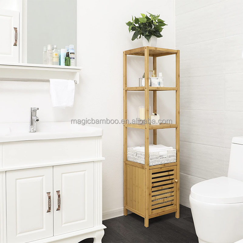 CLASSIC Design Style Multifunctional Bamboo Cabinet 4 Tiers Floor Bathroom Storage