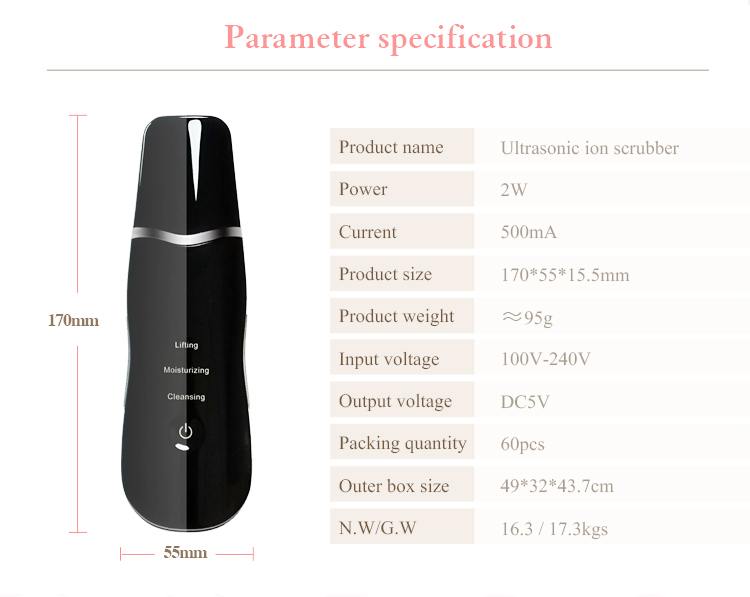 Black Multifunction Beauty Device Skin Scrubber ABS And Stainless Steel Material