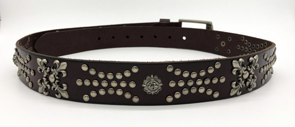 100 - 140cm Length Mens Leather Studded Belt Brown Color With Special Studs Patterns