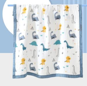 Quality 100% Cotton 40S 4 Layer Gauze Fabric Baby Swaddle Blanket Cartoon Printed wholesale