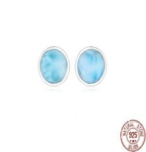 Quality Women Oval Larimar Silver Jewelry Stud Earrings 925 Sterling Silver wholesale