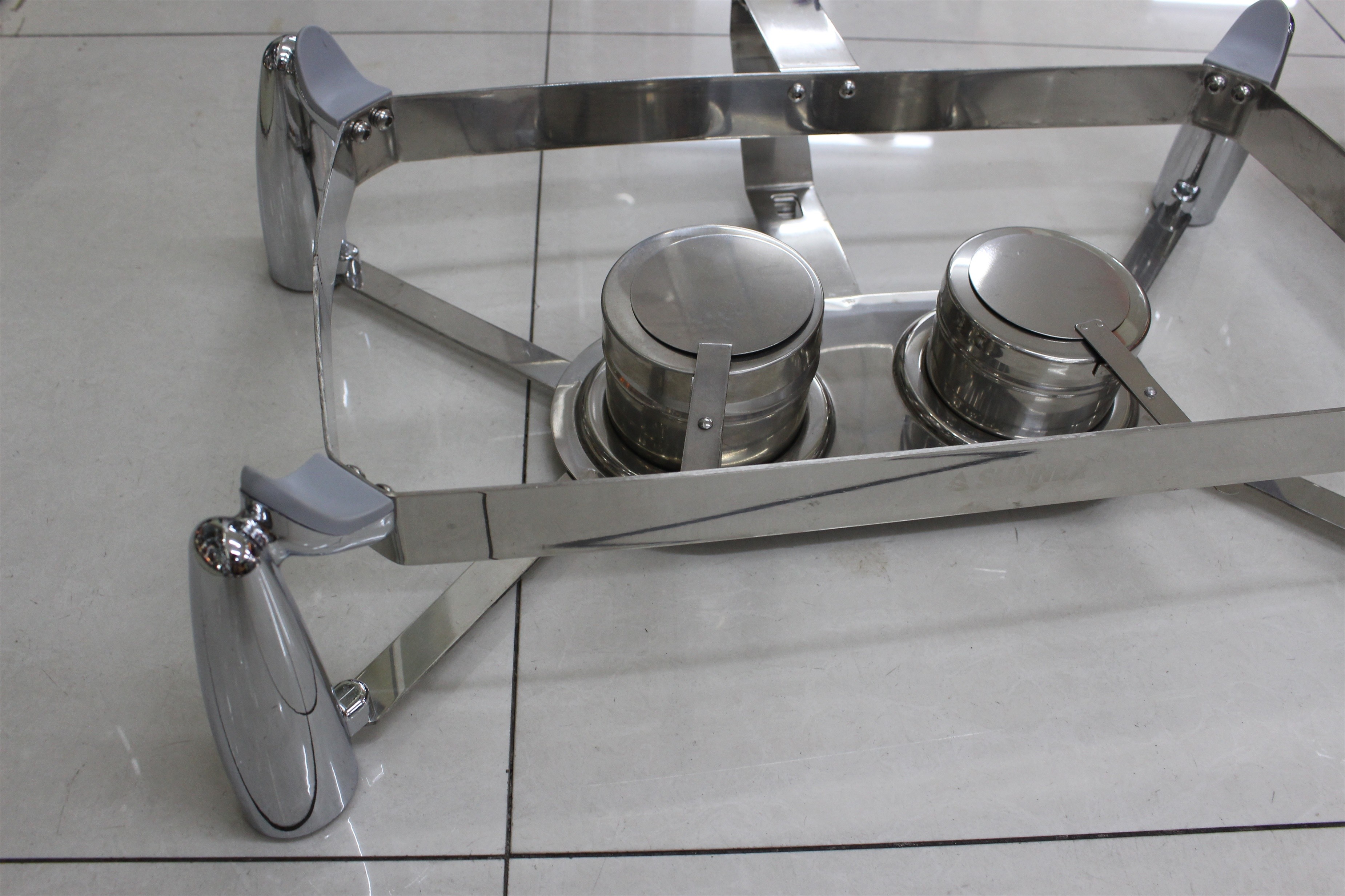 Rectangular Stainless Steel Cookwares with Glass Window Mechanical Hinge Lid / Hydraulic Induction Chafing Dish