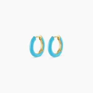 Quality Customized Logo Chunky 18K Gold Plated Hoop Turquoise Enamel Color 925 Sterling Silver Huggies Earrings wholesale