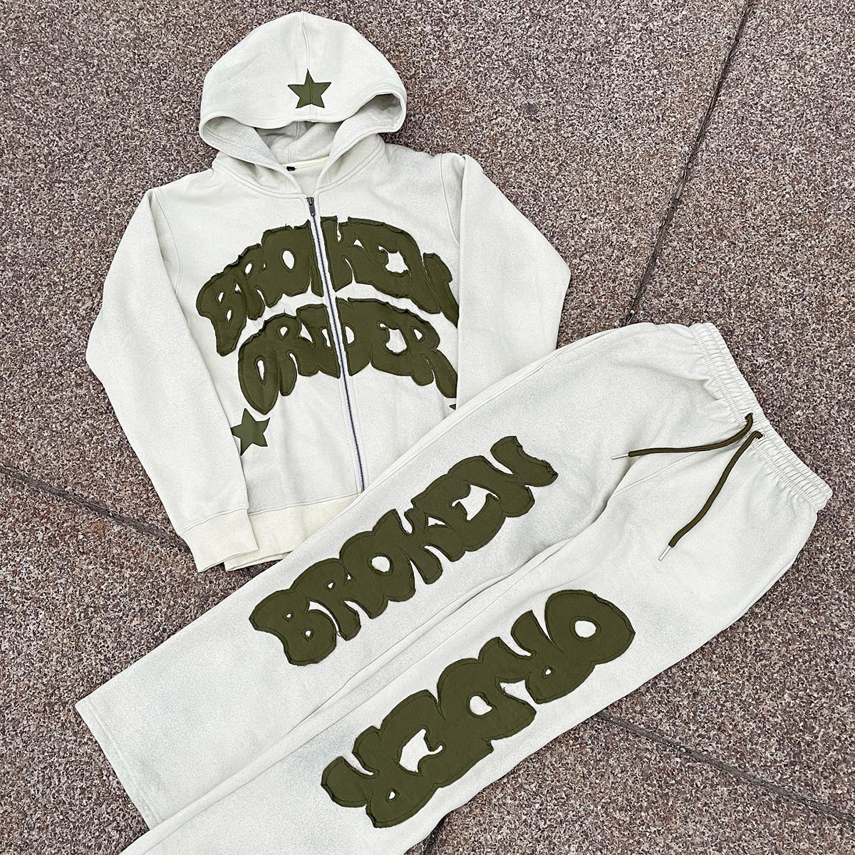 Custom Oversized Sun Faded Distressed Zip Up Embroidered Patch Hoodie Set