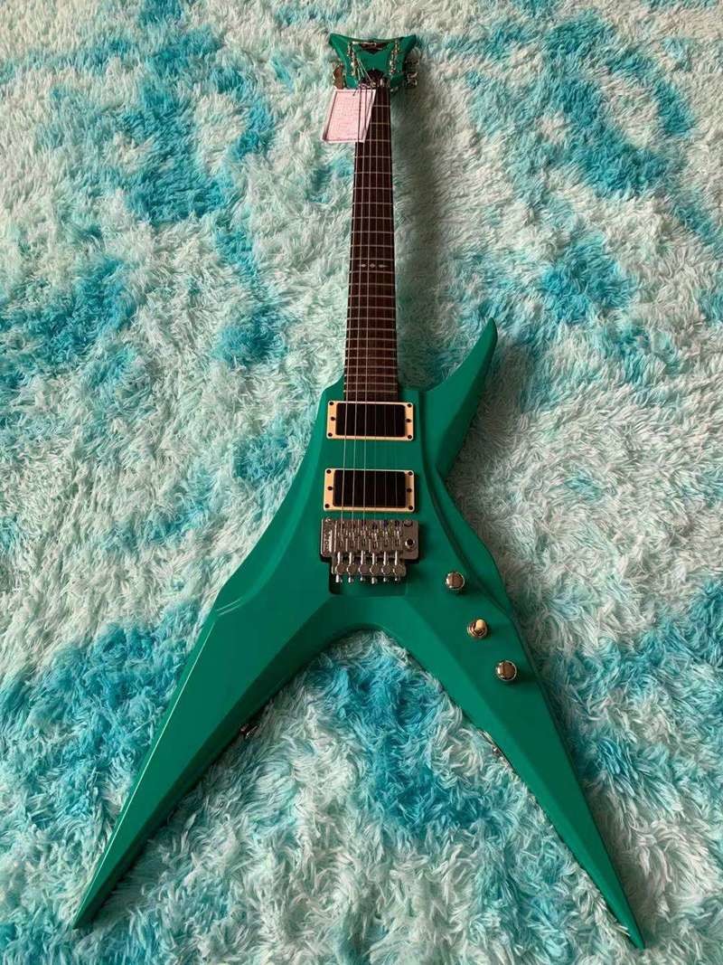6 Strings Guitar 39 Inch V Shape Electric Guitar Neck Through Active Guitar Mahogany Wood Body Matte Pink Green Black Re