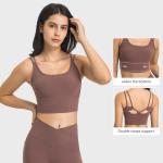 Active Stretch Women Crop Tops Strappy Back Bulid In Widen Bottom Sports Bra