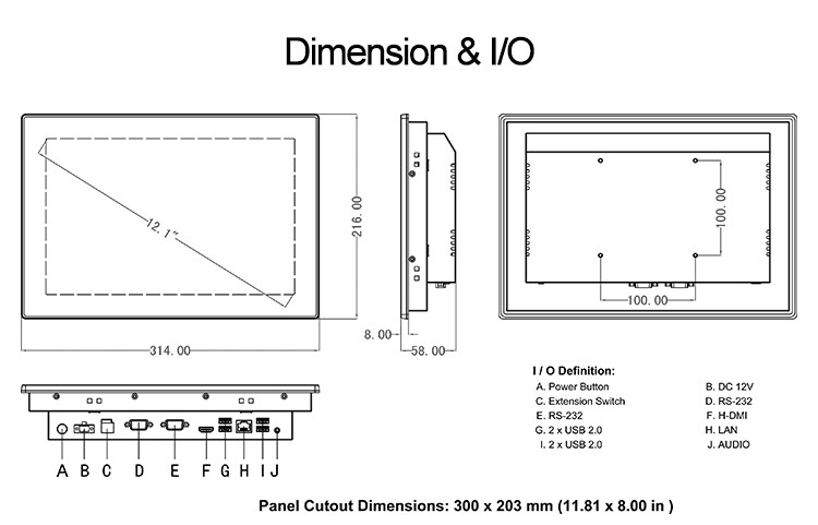 Aluminum Alloy 12 Inch Android Touch Panel PC 2G DDR3 Memory