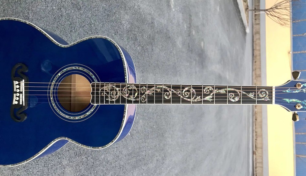 Best jumbo Blue flame maple wood acoustic Guitar Solid ebony Guitarra Customized acoustic 43 inch Jumbo guitar