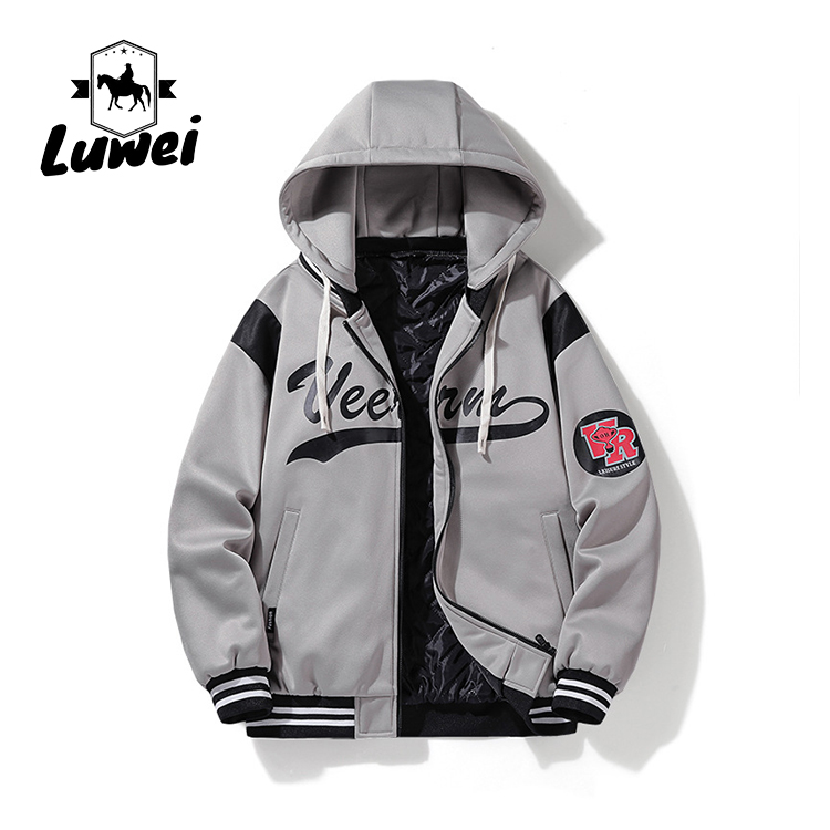 Fashion Hip Hop Streetwear Outdoor Embroidery Utility Motorcycle College Hooded Baseball Men Jacket with Custom Logo