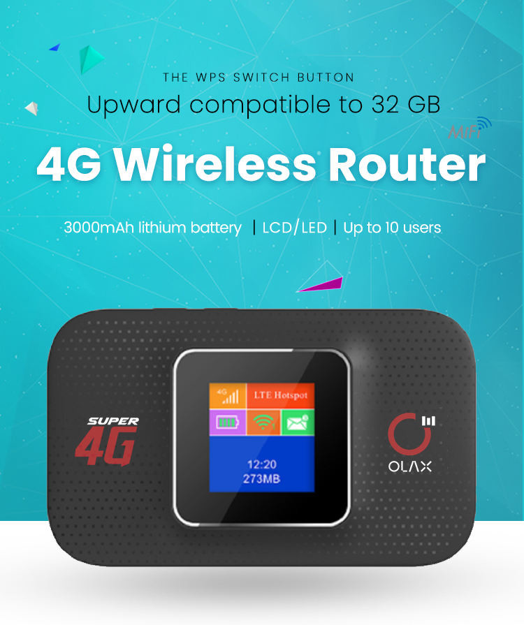 4G 3000 mah WIFI Routers Hotspot Mifis with LCD Support Outdoor universal rechargeable MINI 4g pocket wifi router