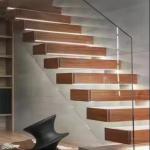Wall Mounted Hidden Beam Red Oak Wooden Staircase Villa Open Riser Floating