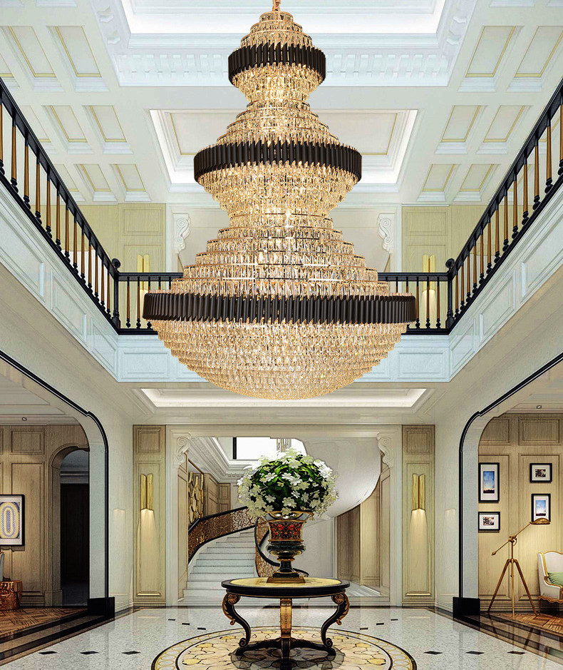 Top luxury Staircase Chandelier Lighting Large Home Decoration Crystal black ceiling light(WH-NC-93)