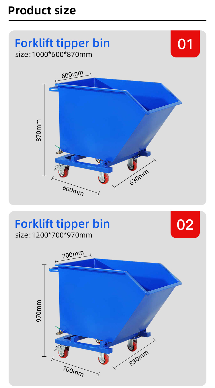 1.5 Cbm Industrial Forklift Tipping Skip Self Dumping Steel Forklift Hoppers