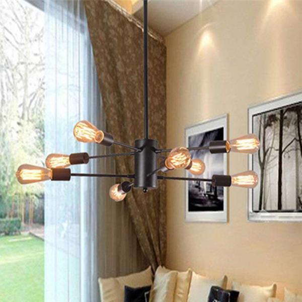 Industrial Style Retro Chandelier Black Iron Branch Straight Bar vintage Lamp