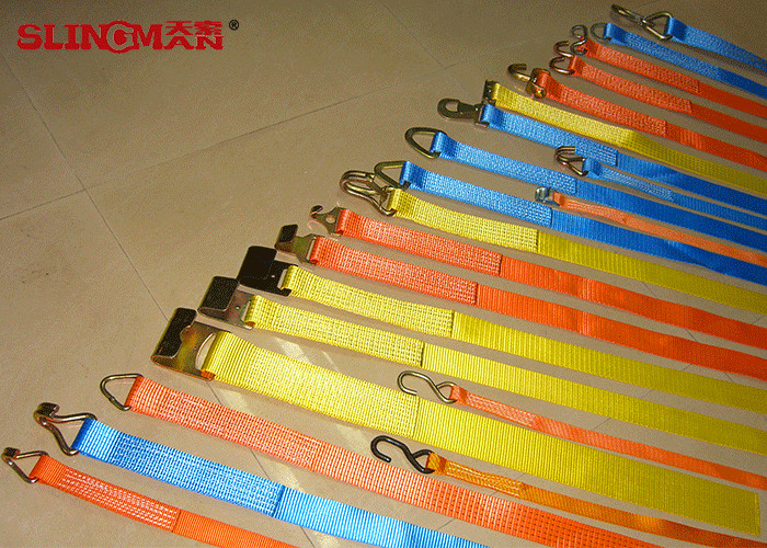 Yellow Webbing Lashing Strap With 100% High Tenacity Polyester Yarn Belt Material