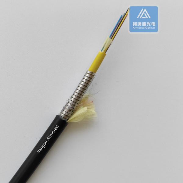 10 Cores Single Mode Spiral Armored Fiber Cable 7.5mm Black LSZH Rodent