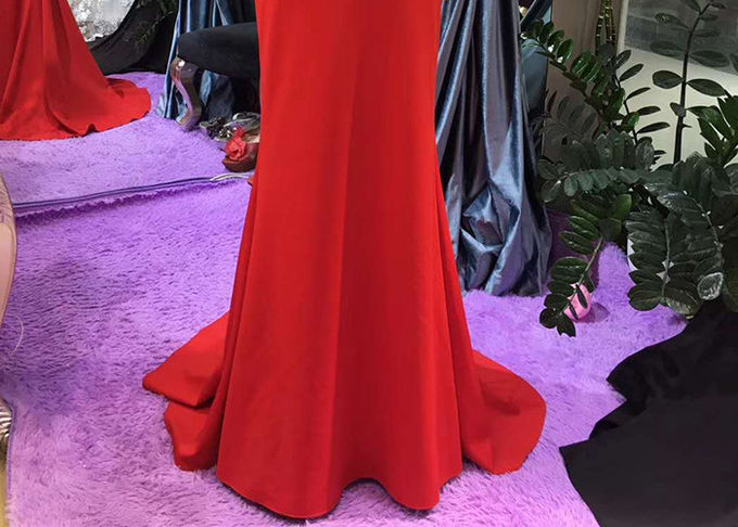 Luxury Red Mermaid Style Prom Dress Beading Hanging Neck Back Hollow Fishtail