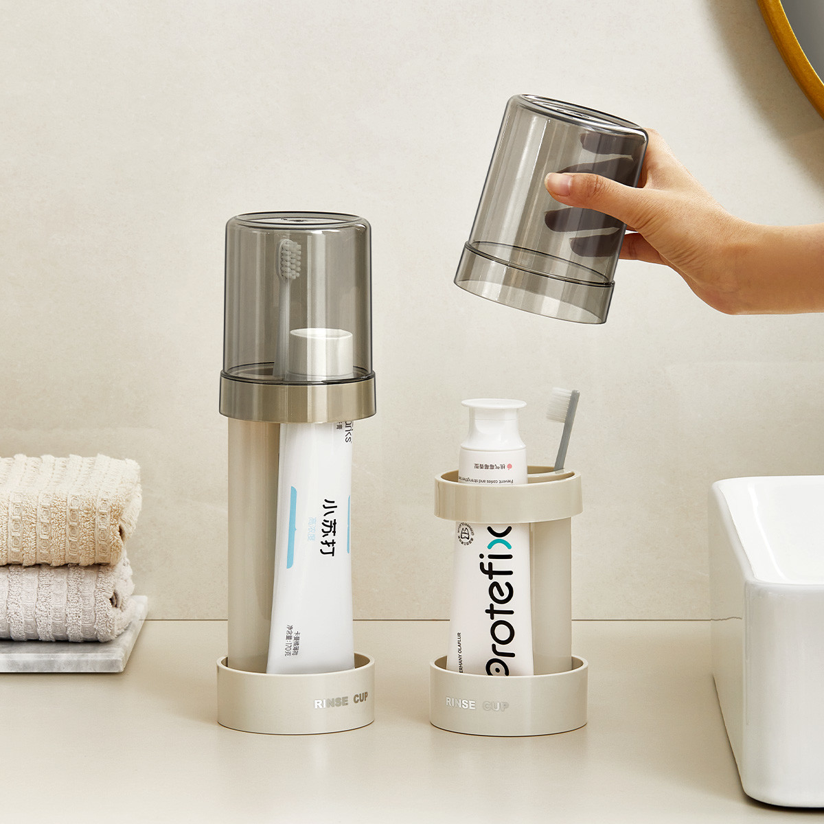Toothbrush Holder Stand with Cover Cup Height Adjustable Electric Toothbrush Holders for Bathrooms