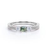 Round Brilliant Cut Natural Transparent Moss Green Agate and Moissanite - Carved