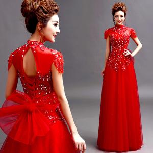 Quality Red Cap Sleeves Beading High Neck Gorgeous Evening Dress TSJY124 wholesale