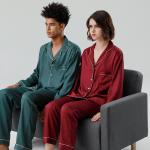 Women Men Sleepwear Valentines Long Sleeve Plain Silk Pajamas Plus Size