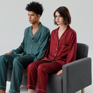 Quality Women Men Sleepwear Valentines Long Sleeve Plain Silk Pajamas Plus Size wholesale
