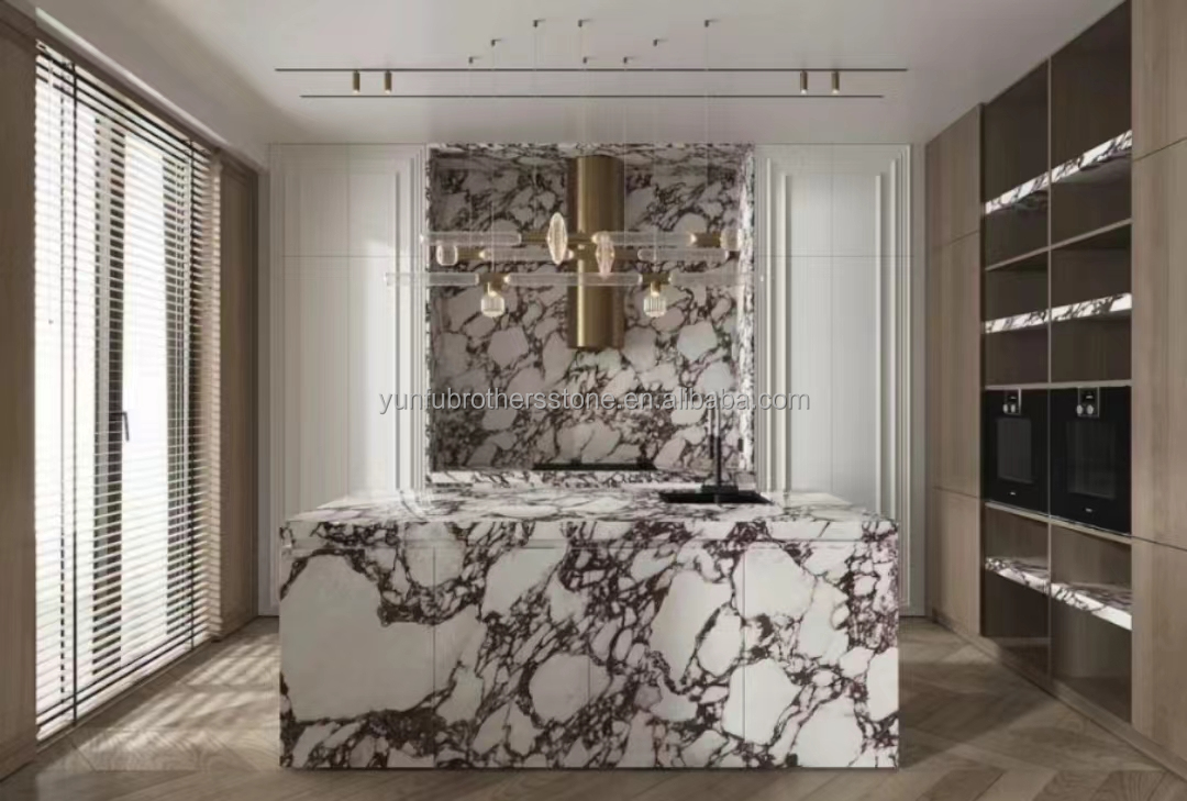 Modern Calacatta Viola White Marble with Purple Vein Slabs Elevate Your Dining Room Table Set Kitchen Countertop Bathroom Staircases