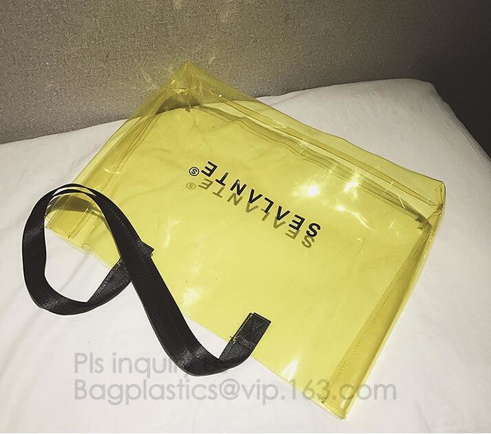 Semi-clear Tote Bags Stripe PVC Shoulder Bag with Pouch, PVC PU Trendy Handbag Shoulder Bag Beach Bag, PVC shoulder bag