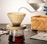 600ml Share Drip Glass Coffee Pot with Wooden Handle Heat Resistant Pour over