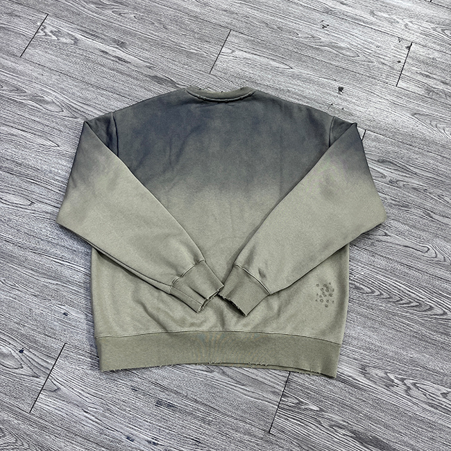 Custom Distressed Ripped Screen Print Sweatshirt French Terry Crew Neck Color Vintage Washed Fleece Sweatshirts Men